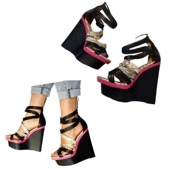 L.A.M.B. Y2K Janelle Strappy Platform Wedge Sandals Size 8.5 NWOB - Picture 1 of 16